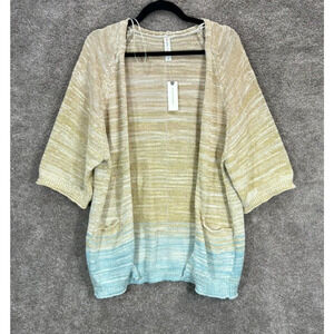 Anthropologie Cardigan Womens Small Tan‎ Blue Ombre Linen Blend Open Front NWT